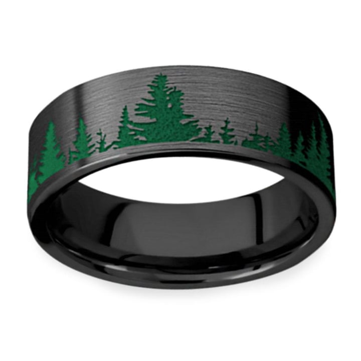 Mens Forest Wedding Band In Zirconium And Dark Green | Thumbnail 03