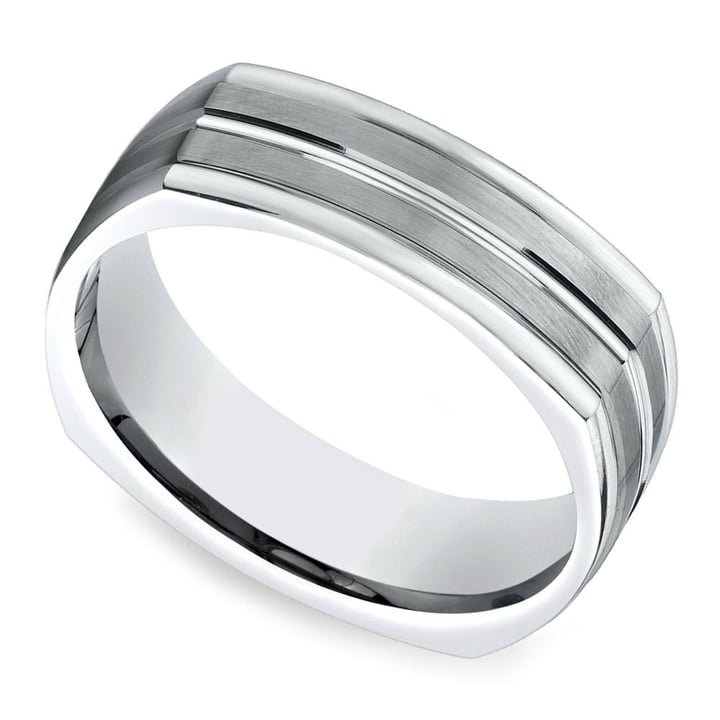 Four-Sided Satin Men's Wedding Ring in 14K White Gold (7.5mm) | Zoom