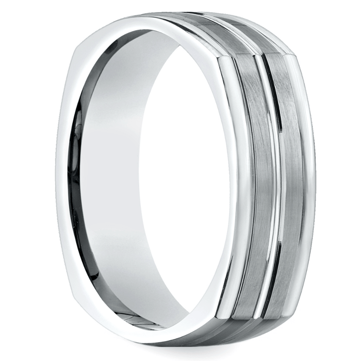Four-Sided Satin Men's Wedding Ring in 14K White Gold (7.5mm) | 02