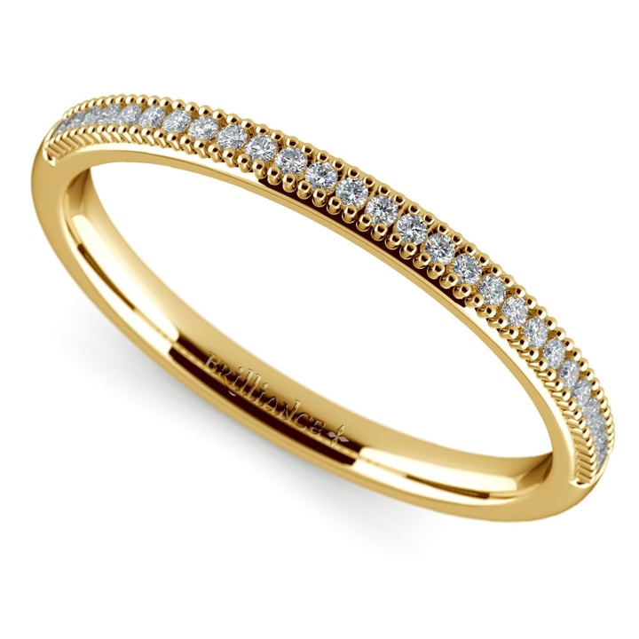 French Pave Diamond Wedding Band In Gold | 01
