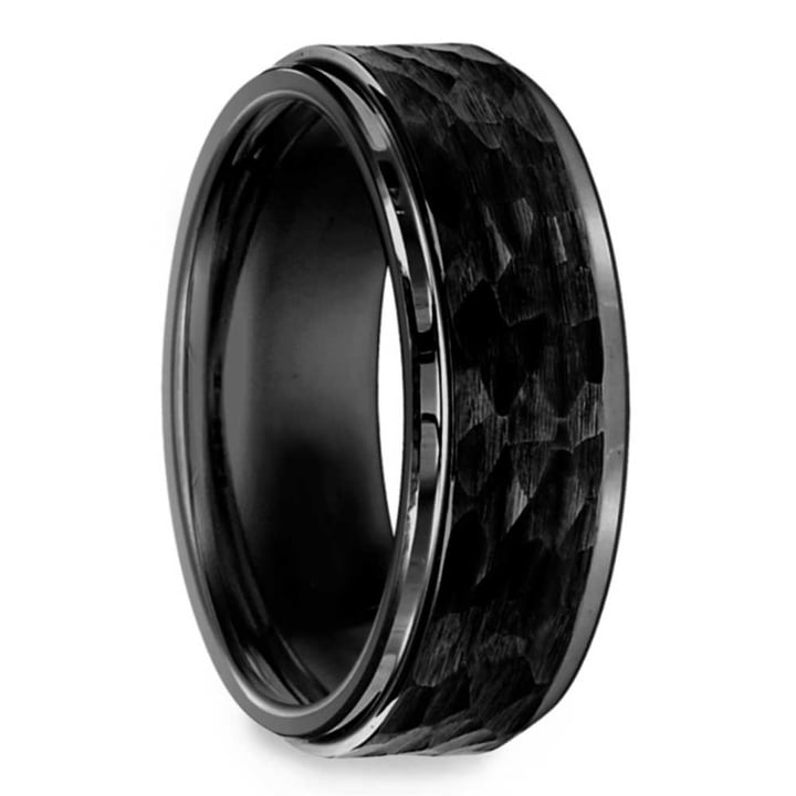 Black Hammered Tungsten Ring (8mm Mens Wedding Band) | 02