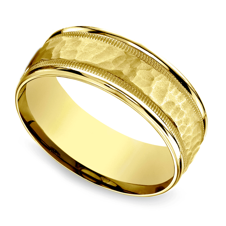 Hammered Milgrain Men's Wedding Ring in Yellow Gold (6mm) | 01