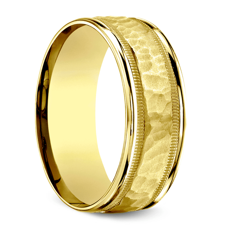 Hammered Milgrain Men's Wedding Ring in Yellow Gold (6mm) | 02