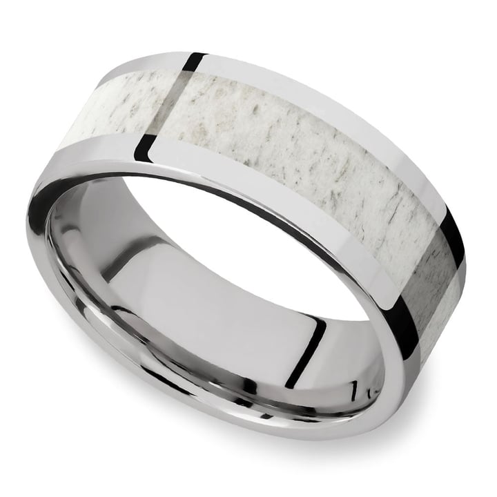 The Hunt - Cobalt Mens Wedding Ring With Antler Inlay (8mm) | 01