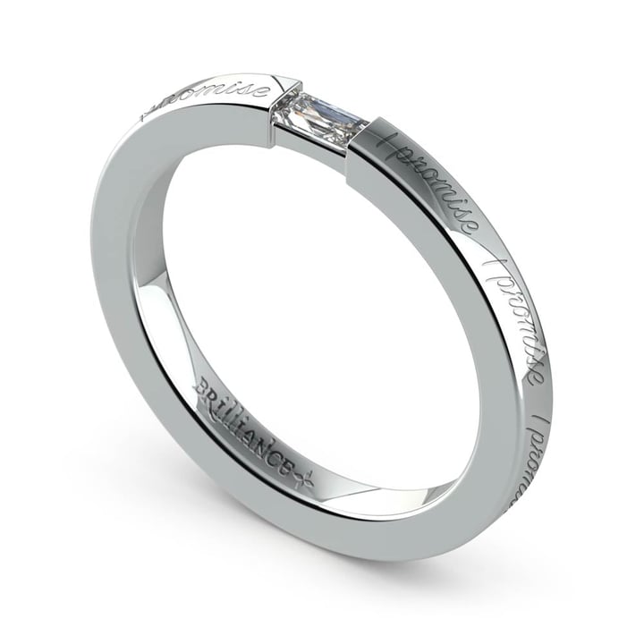 "I Promise" Baguette Diamond Promise Ring in White Gold (2.5mm) | 01