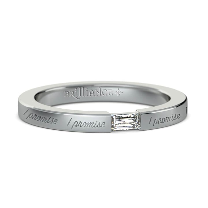 "I Promise" Baguette Diamond Promise Ring in White Gold (2.5mm) | 04