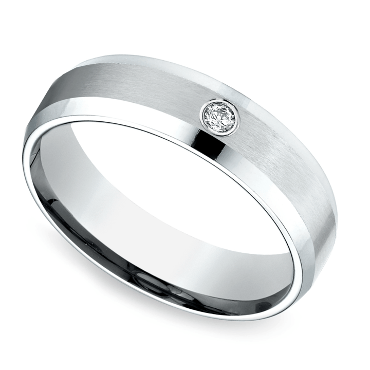 Inset Beveled Men's Wedding Ring in Palladium (6mm) | 01