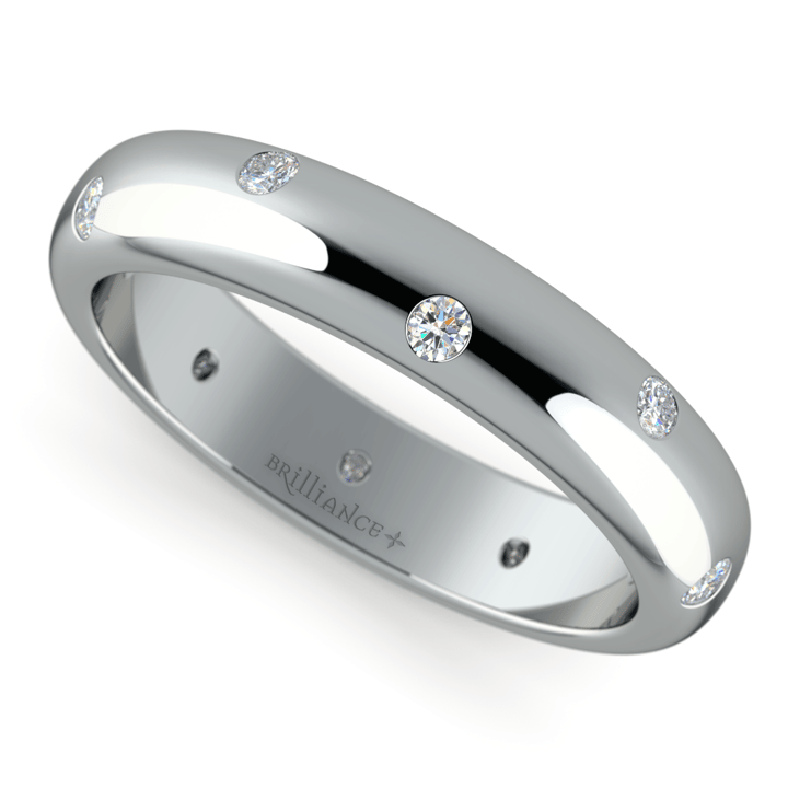 Inset Diamond Wedding Ring in White Gold (4mm) | 01