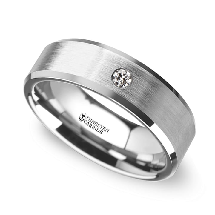 Mens Tungsten Wedding Band With Solitaire Diamond (8mm) | Thumbnail 01