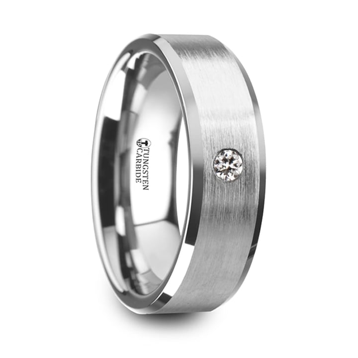 Mens Tungsten Wedding Band With Solitaire Diamond (8mm) | 02