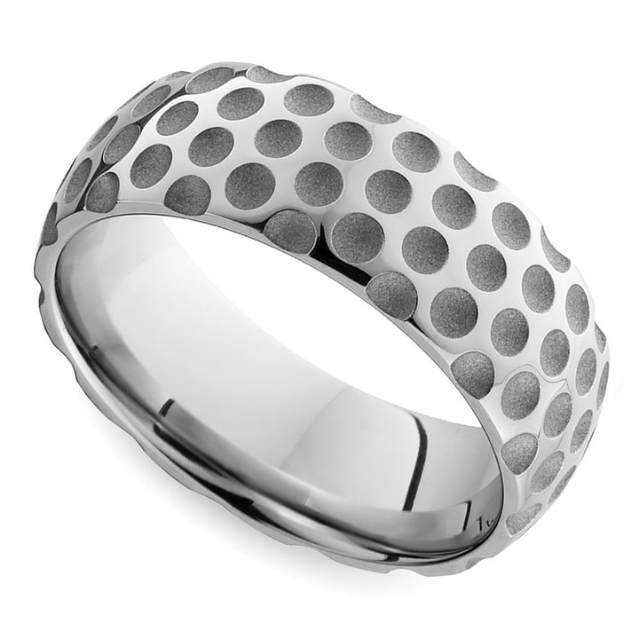 Golf Mens Wedding Band In Cobalt With Golf Ball Dimpled Effect | 01