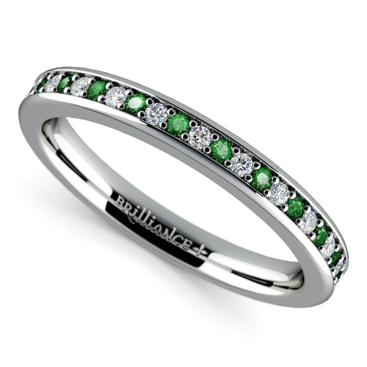 Pave Diamond And Emerald Wedding Ring in Platinum | 01