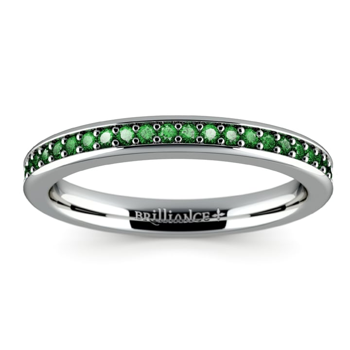 Pave Set Emerald Gemstone Stacking Ring In Platinum | 02