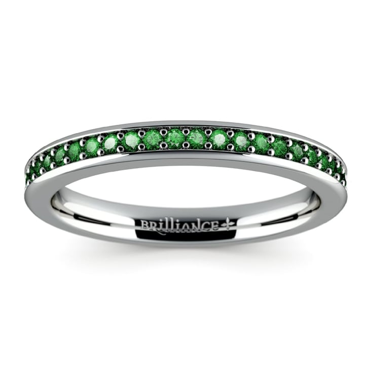 Pave Set Emerald Gemstone Stacking Ring In White Gold | 02