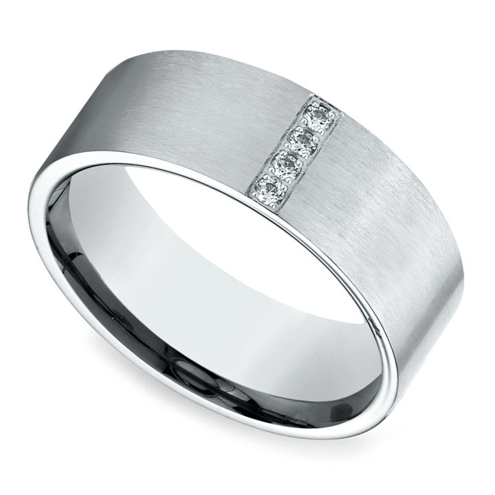 Pave Men's Wedding Ring in White Gold (8mm) | Zoom