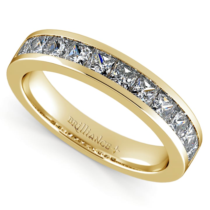 1 Ctw Princess Cut Channel Set Diamond Wedding Ring In Yellow Gold | 01