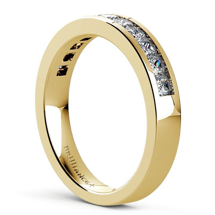 1 Ctw Princess Cut Channel Set Diamond Wedding Ring In Yellow Gold | 04