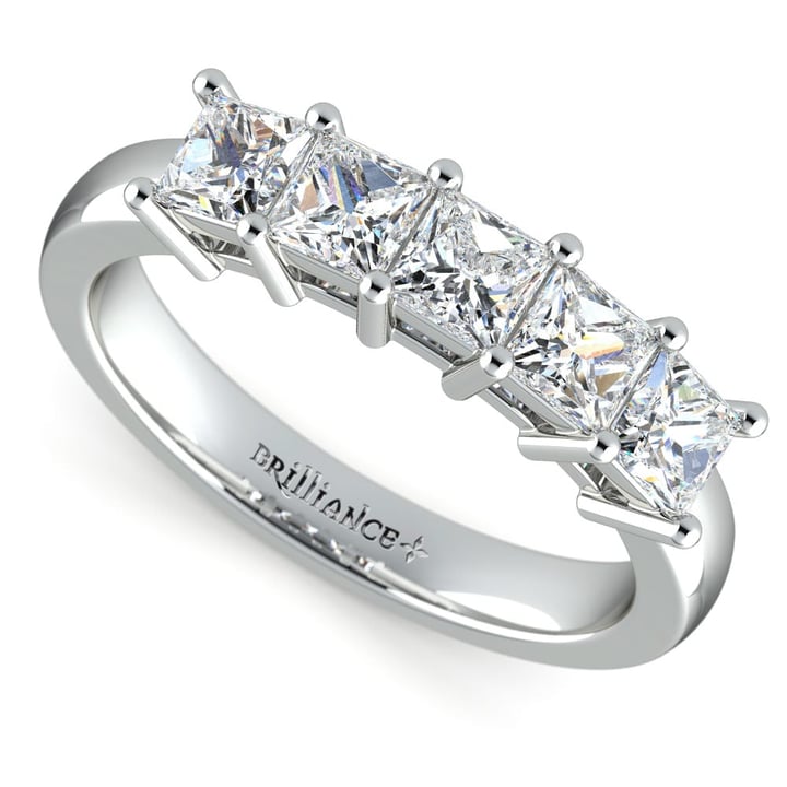 Princess Five Diamond Wedding Ring in White Gold (1 ctw) | 01