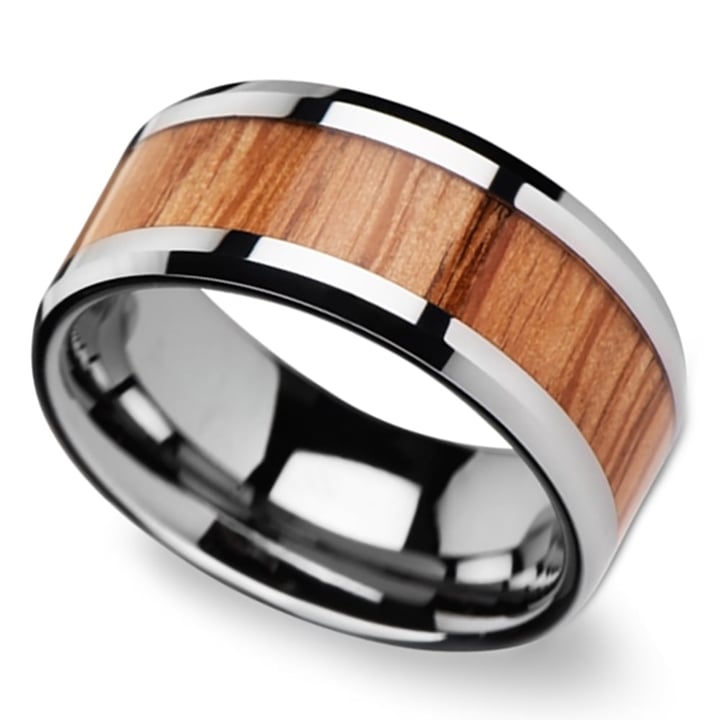 Mens Red Oak Wood Inlay Wedding Ring In Tungsten | Zoom