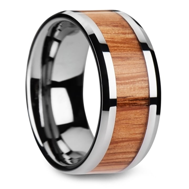Mens Red Oak Wood Inlay Wedding Ring In Tungsten | 02
