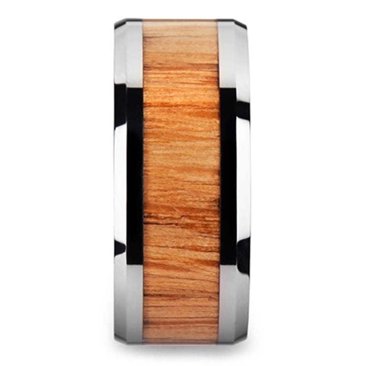 Mens Red Oak Wood Inlay Wedding Ring In Tungsten | Thumbnail 03