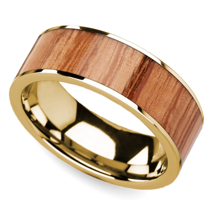 Red Oak Wood Inlay Men’s Wedding Ring in 14K Yellow Gold (8mm) | Thumbnail 01