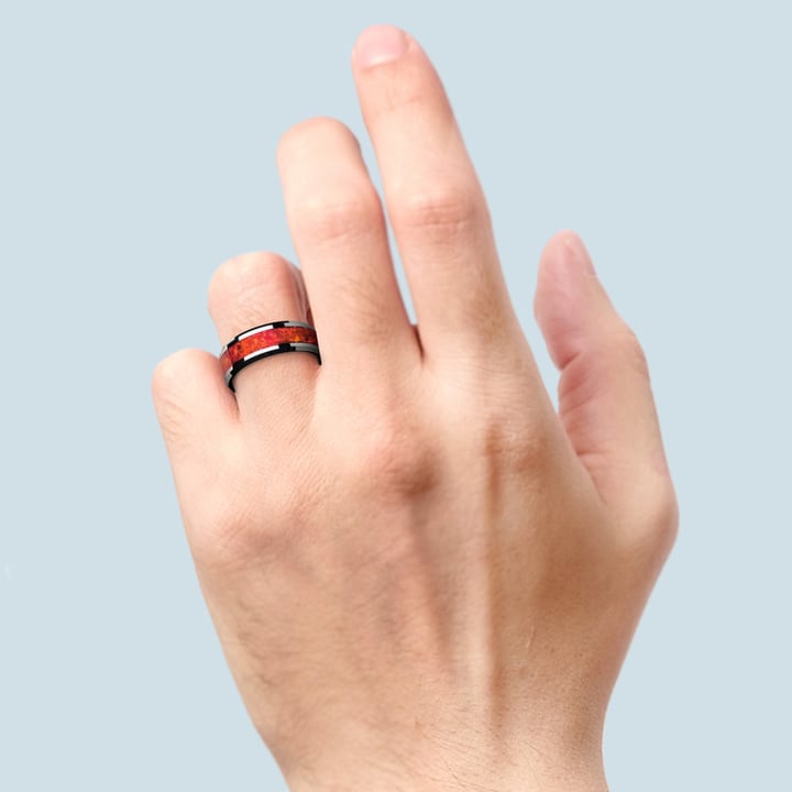 Red Opal Inlay Men's Wedding Ring in Tungsten (8mm) | 05