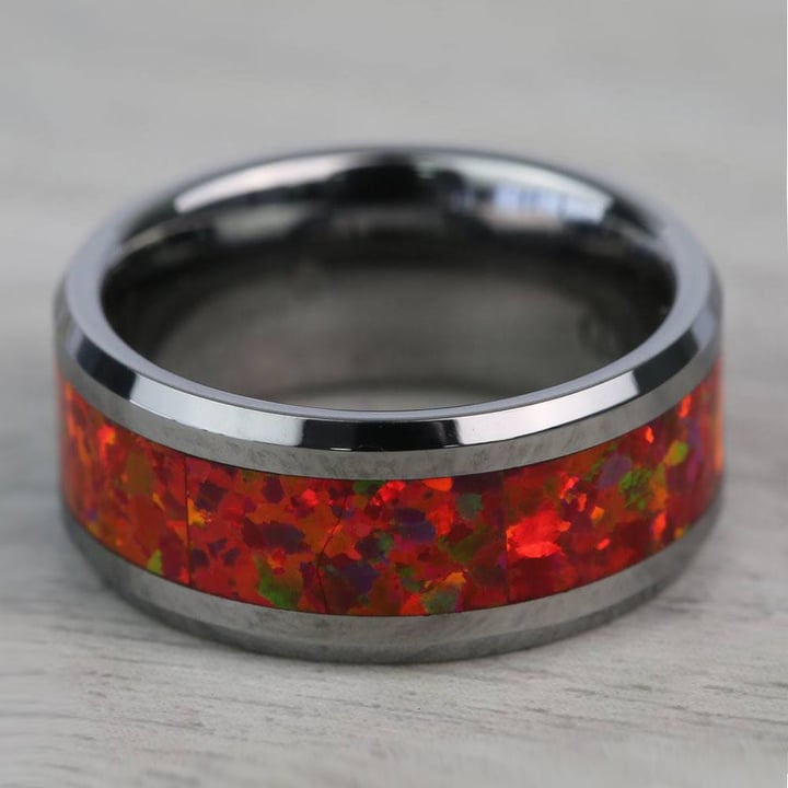 Red Opal Inlay Men's Wedding Ring in Tungsten (8mm) | Thumbnail 04