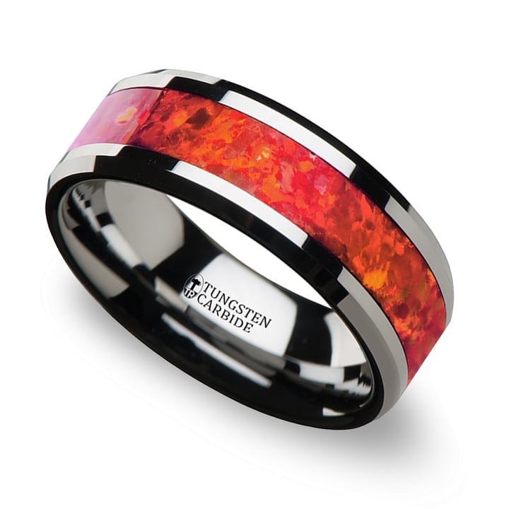 Red Opal Inlay Men's Wedding Ring in Tungsten (8mm) | Thumbnail 01