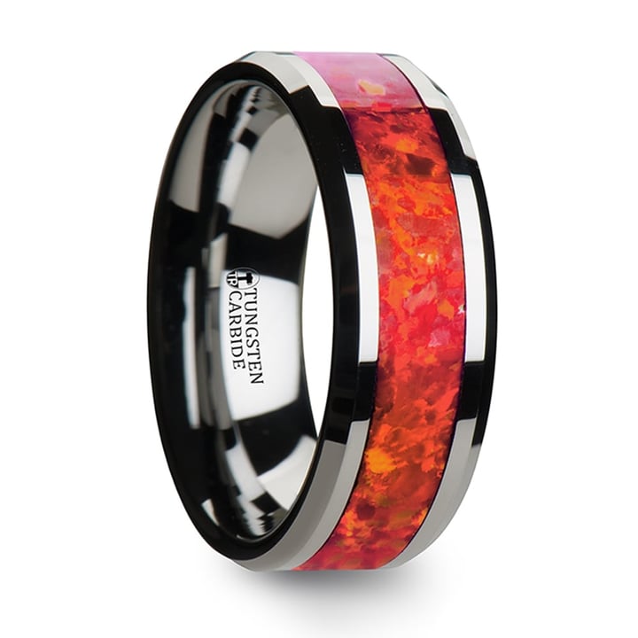 Red Opal Inlay Men's Wedding Ring in Tungsten (8mm) | 02