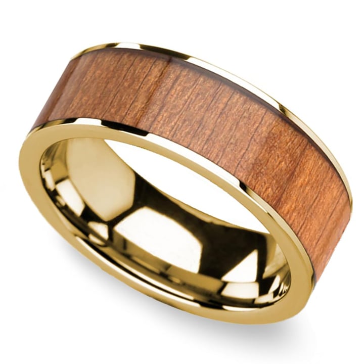 2x4 - Flat 14K Yellow Gold Mens Band with Sapele Wood Inlay (8mm) | 01