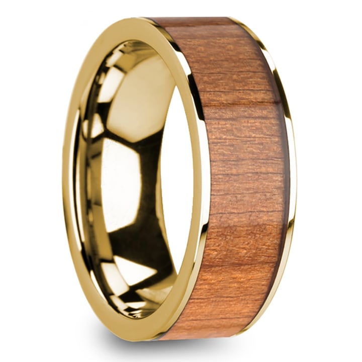 2x4 - Flat 14K Yellow Gold Mens Band with Sapele Wood Inlay (8mm) | 02