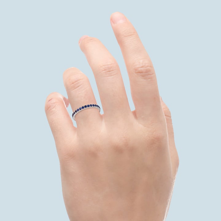 Pave Sapphire Eternity Ring in White Gold | Thumbnail 03