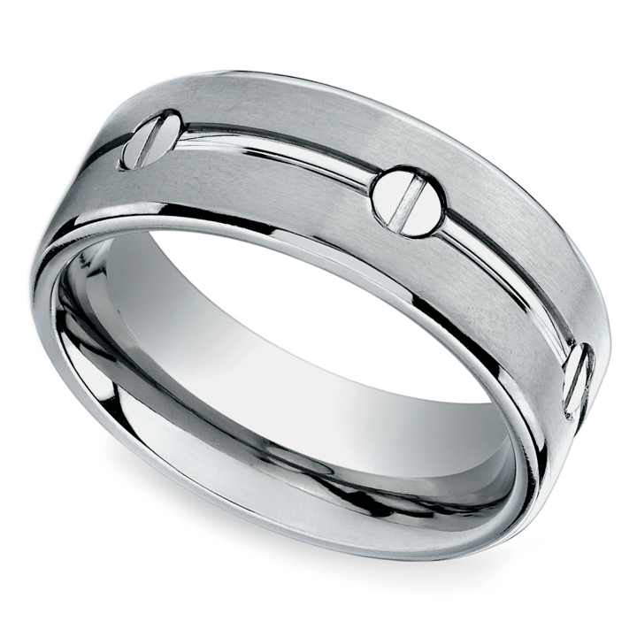 Screw Design Men's Wedding Ring in Titanium (8mm) | 01