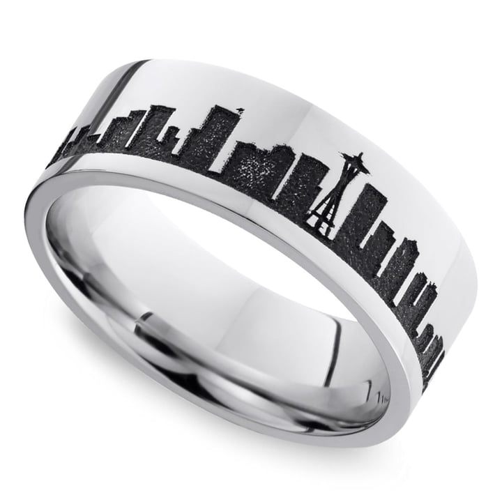 Seattle Skyline Men's Wedding Ring in Cobalt (8mm) | Thumbnail 01