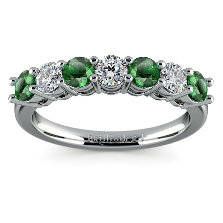 Seven Stone Diamond And Emerald Ring In Platinum | 02