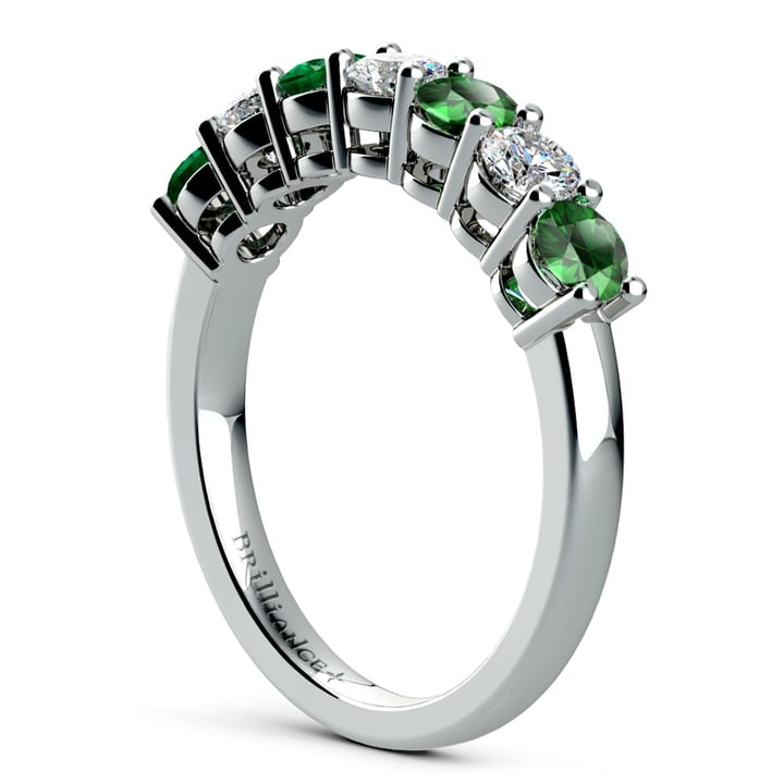 Seven Stone Diamond And Emerald Ring In Platinum | 04