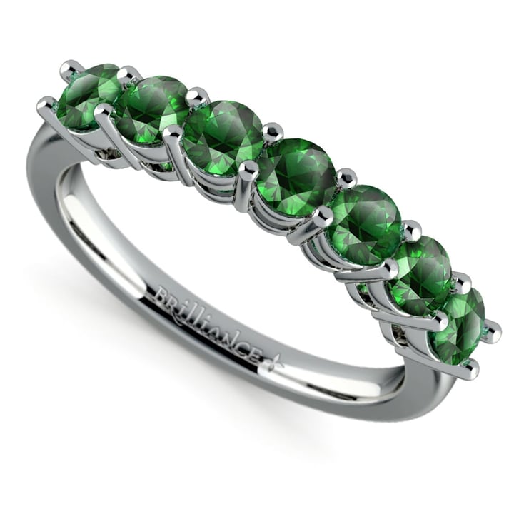 Seven Stone Emerald Ring In White Gold | Zoom