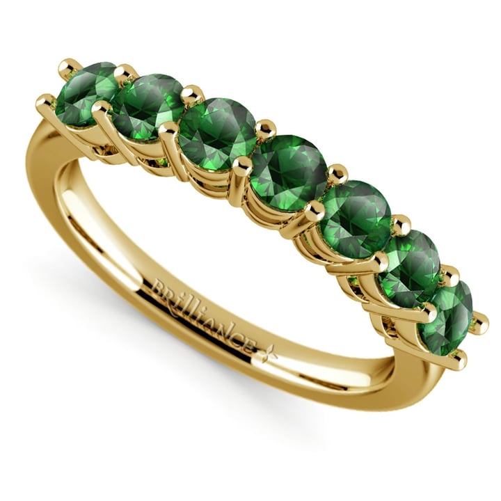 Seven Stone Emerald Ring In Yellow Gold | Zoom