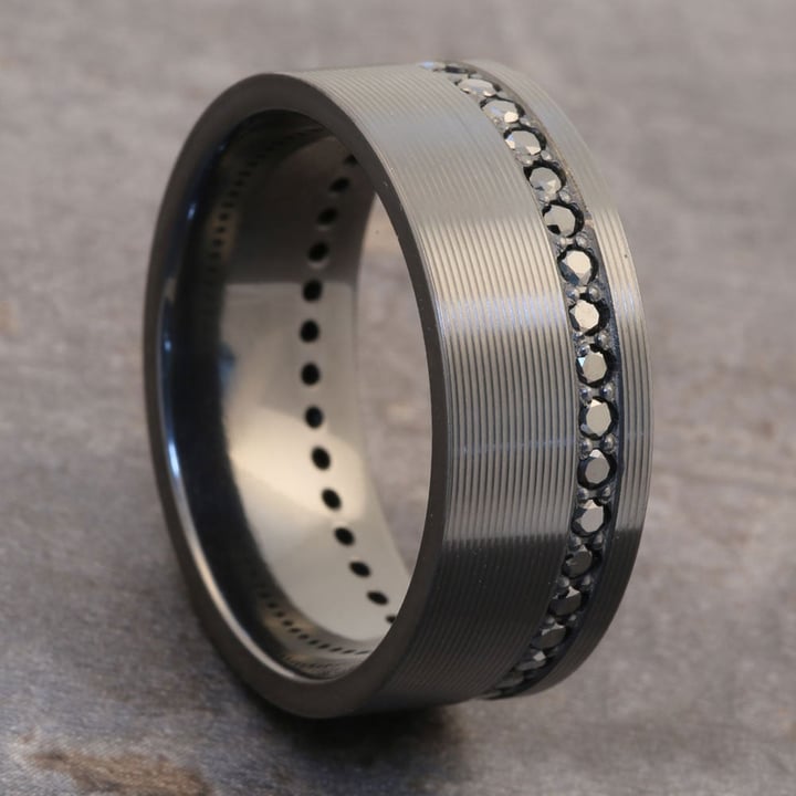 Black Zirconium Mens Wedding Ring - Swags to Ridges (9mm) | 05