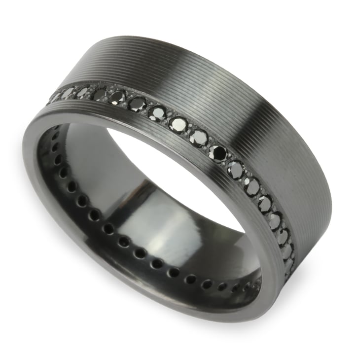 Black Zirconium Mens Wedding Ring - Swags to Ridges (9mm) | Zoom