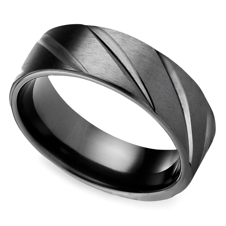 Swirl Pattern Men's Wedding Ring in Black Titanium (7mm) | 01