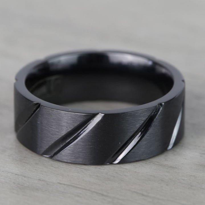 Swirl Pattern Men's Wedding Ring in Black Titanium (7mm) | Thumbnail 03
