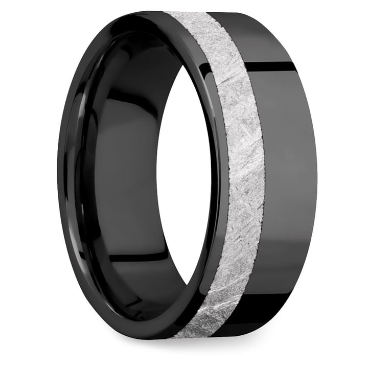 Black Zirconium And Meteorite Mens Wedding Ring - Titania | 02