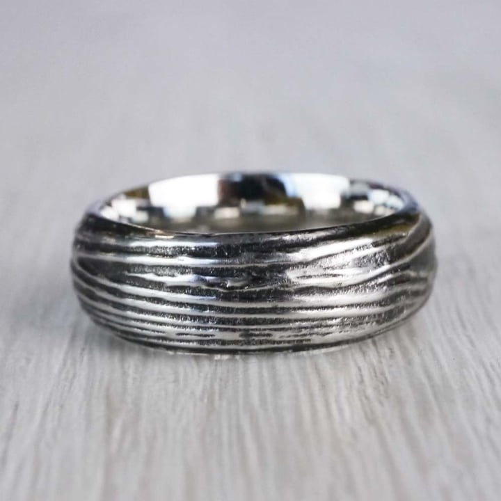 Tree Bark Patterned Men's Wedding Ring in Cobalt (7.5mm) | 03