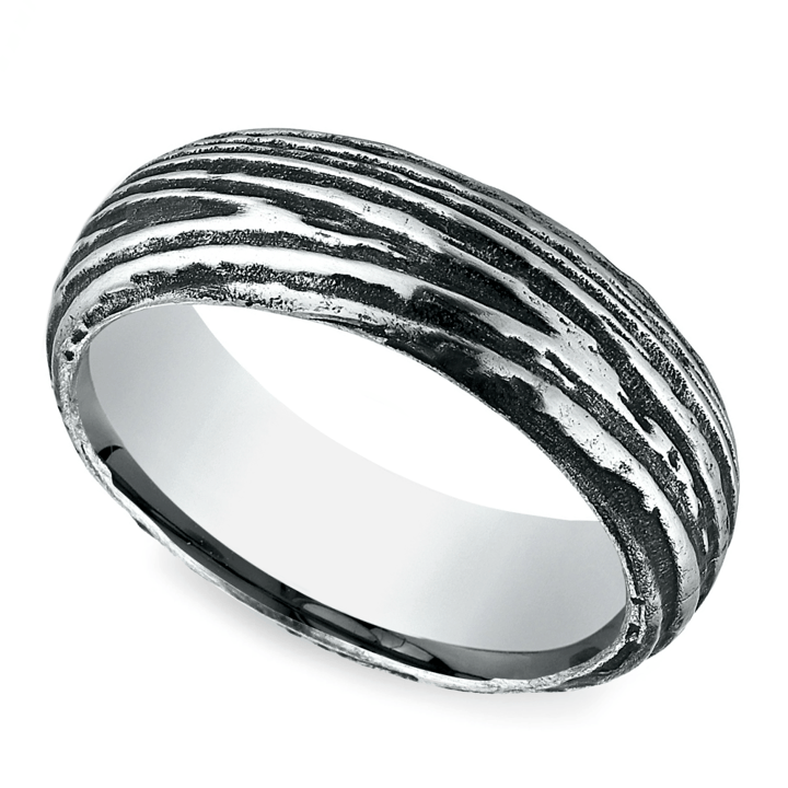 Tree Bark Patterned Men's Wedding Ring in Cobalt (7.5mm) | Zoom
