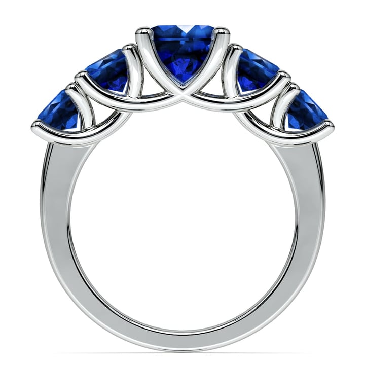 Round Sapphire Ring In White Gold With Trellis Design | 03