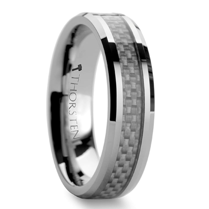 Tungsten Mens Ring With White Carbon Fiber Inlay | 02
