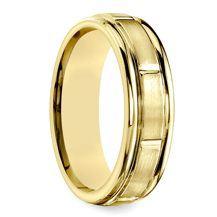 Vertical Grooved Men's Wedding Band in Yellow Gold | 02