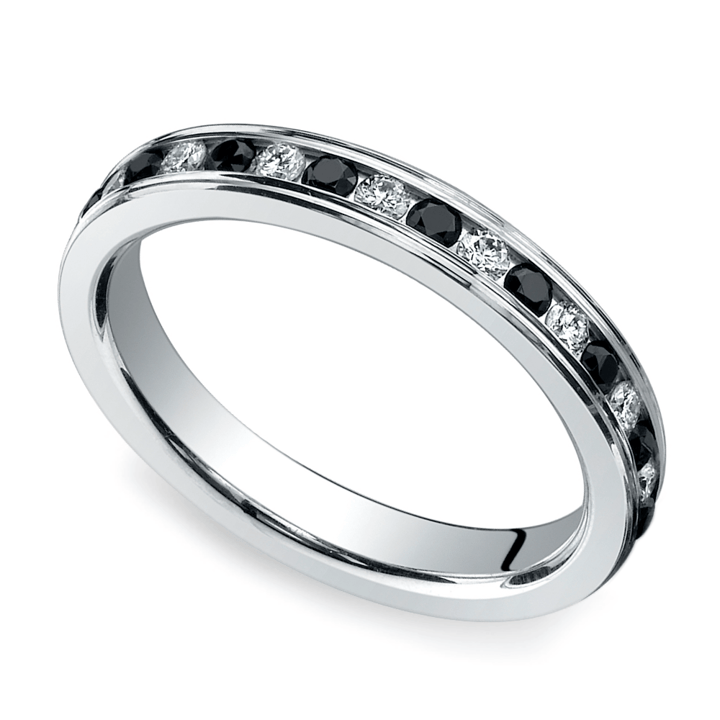 Platinum Black And White Diamond Eternity Ring (3/4 Ctw) | 01